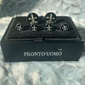 (New) Pronto-Uomo Cufflinks Fleur De lis Black & Silver